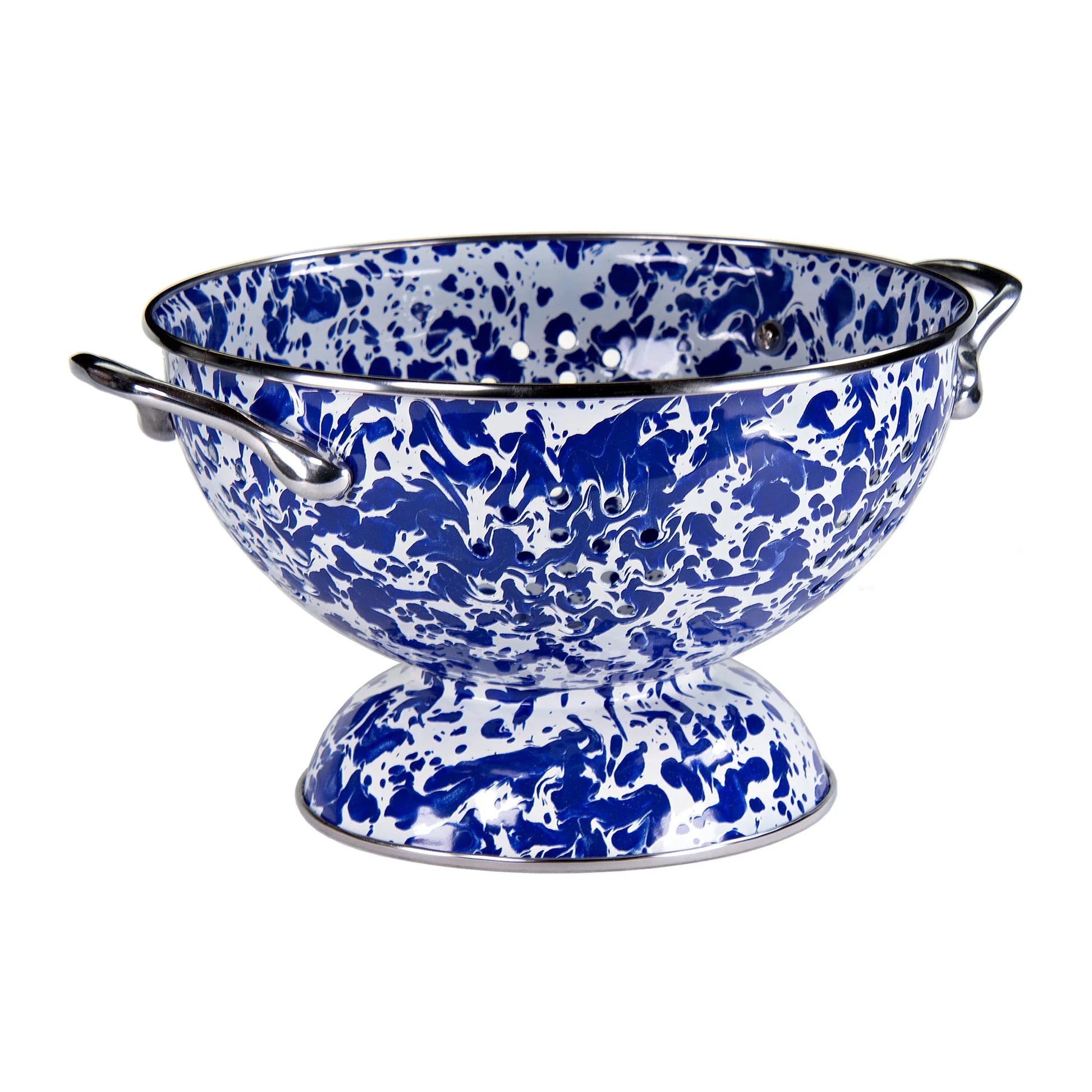 CBCOLS - Cobalt Swirl Set Of Colanders - Golden Rabbit Enamelware