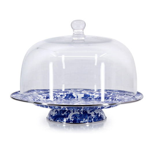 CB76C - Cobalt Swirl Cake Plate with Cover - Golden Rabbit Enamelware