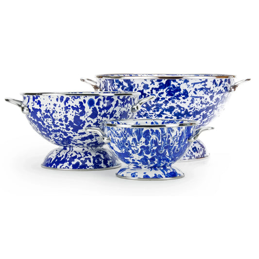 CBCOLS - Cobalt Swirl Set Of Colanders - Golden Rabbit Enamelware