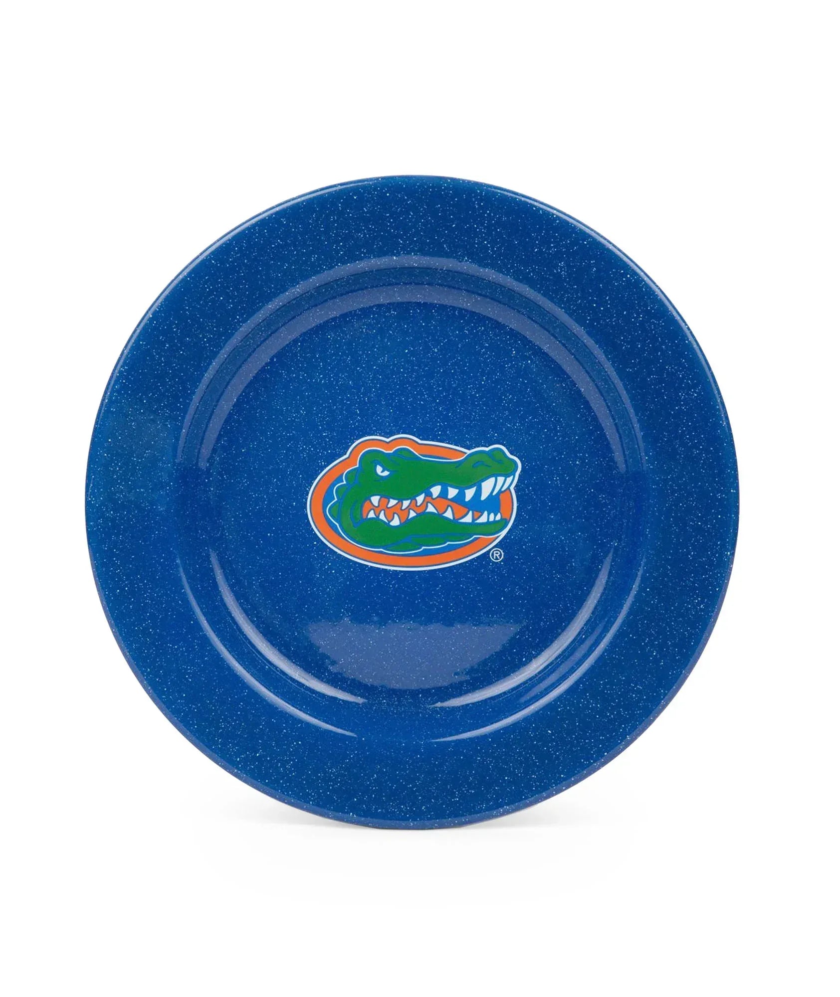 CK20MBU-UF02-4 - U of Florida Enamelware Dinner Plates, Medium Blue Speckle, Set of 4 - Golden Rabbit Enamelware