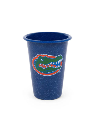 CK93MBU-UF01-2 - U of Florida Enamelware 14oz Tumblers, Medium Blue Speckle, Set of 2 - Golden Rabbit Enamelware