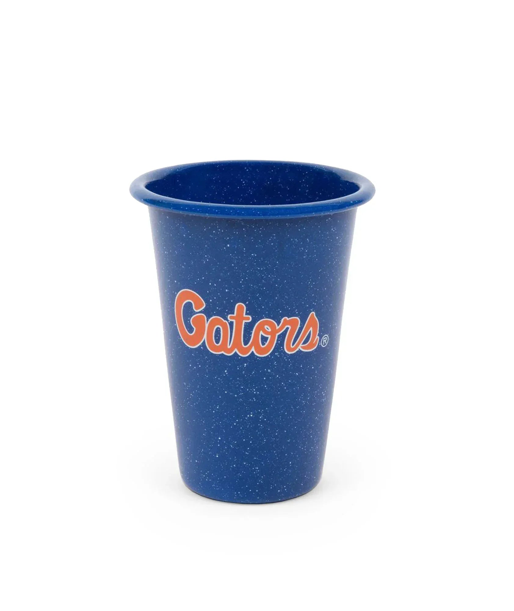 CK93MBU-UF01-2 - U of Florida Enamelware 14oz Tumblers, Medium Blue Speckle, Set of 2 - Golden Rabbit Enamelware