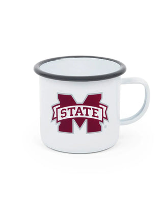 CV93GRY-MSU01-2 - Mississippi State Enamelware 14oz Tumblers, Grey Rim, Set of 2 - Golden Rabbit Enamelware