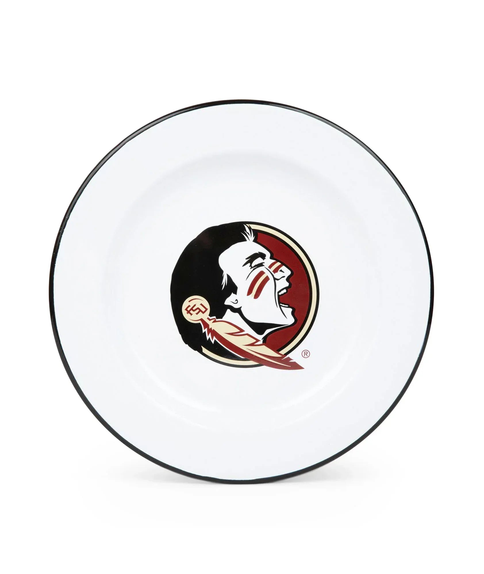 CV20BLA-FSU02-4 - Florida State Enamelware Dinner Plates, Black Rim, Set of 4 - Golden Rabbit Enamelware
