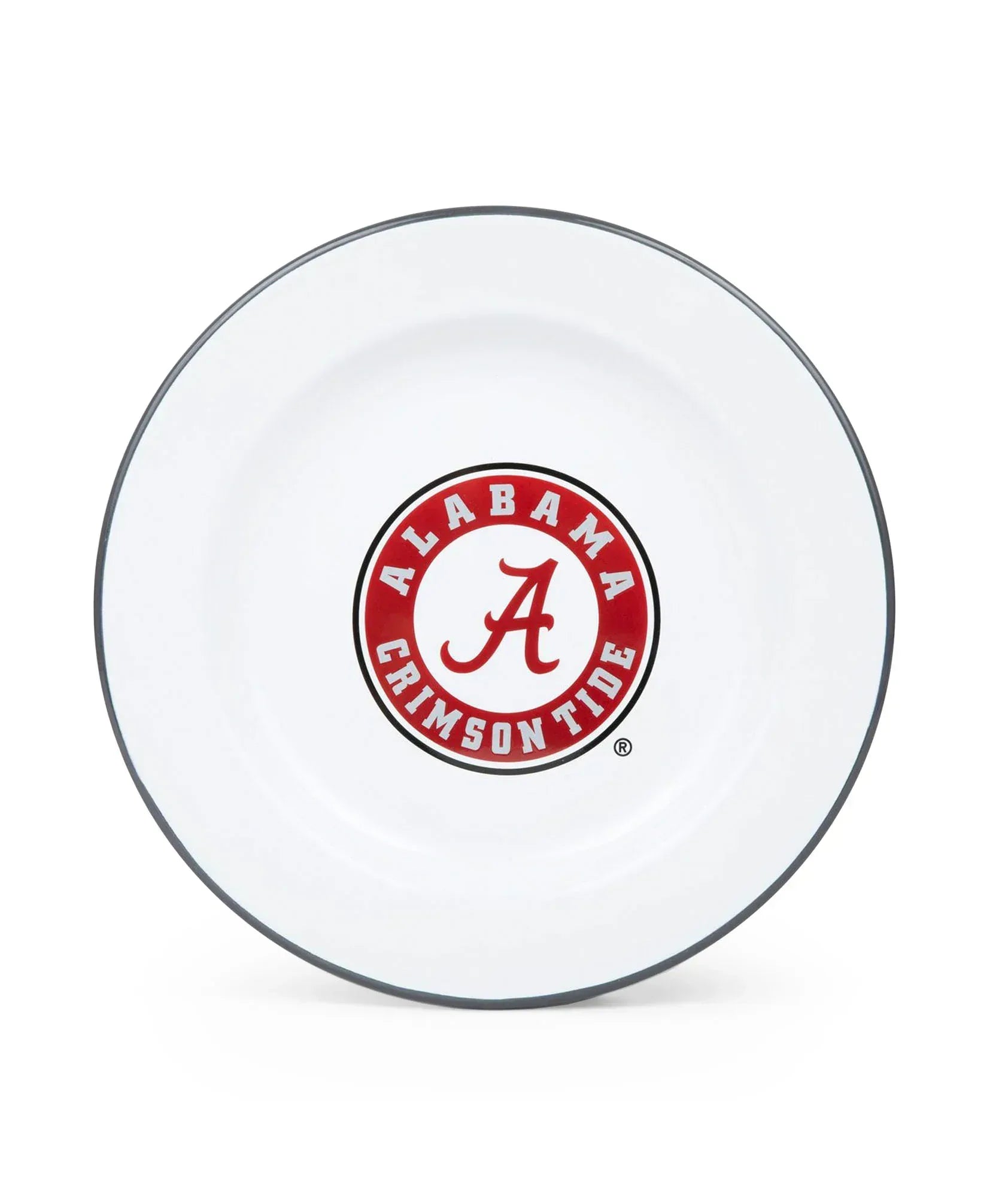 CV20GRY-UA02-4 - U of Alabama Enamelware Dinner Plates, Grey Rim, Set of 4 - Golden Rabbit Enamelware