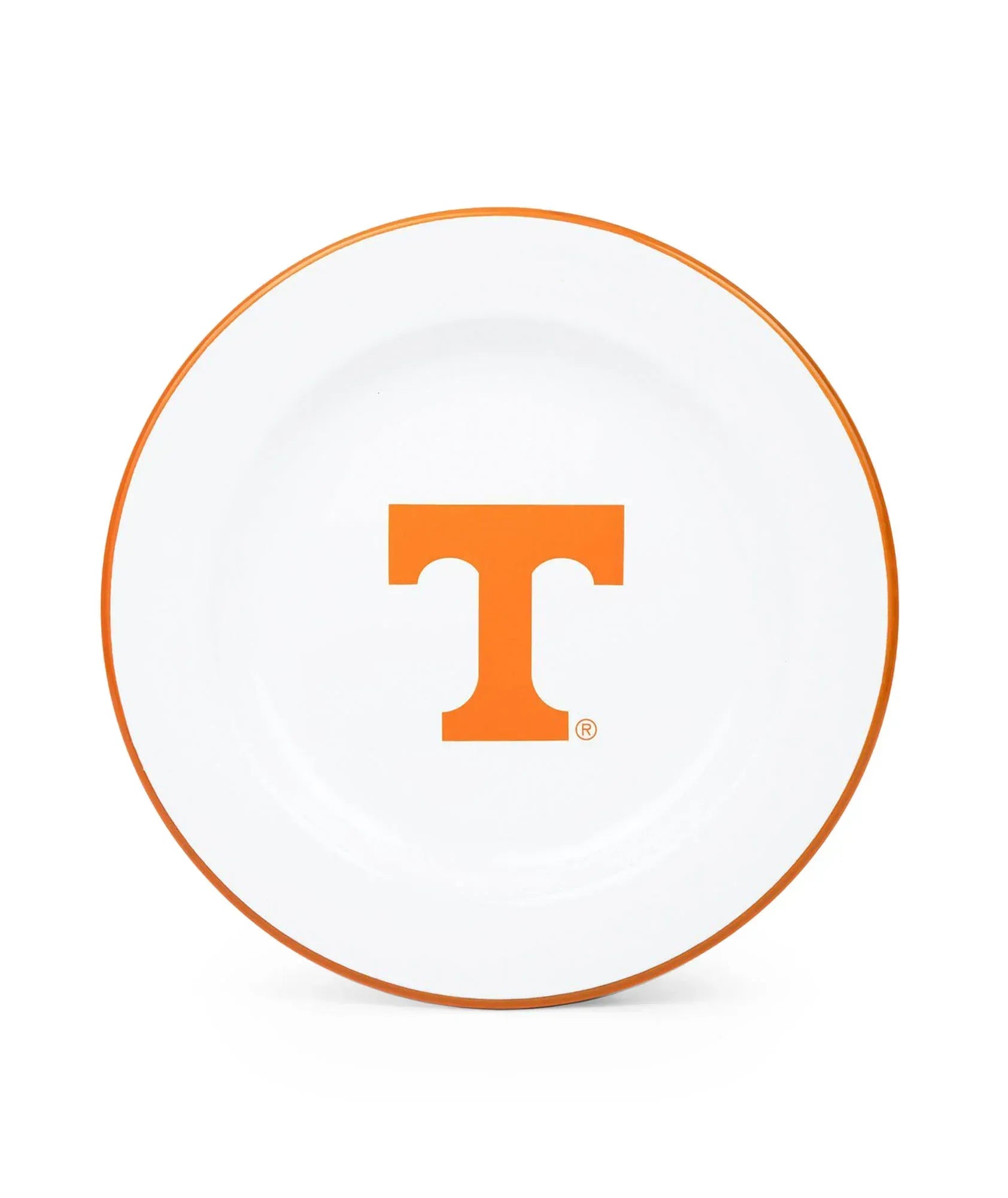 CV20ORA-UT02-4 - U of Tennessee Enamelware Dinner Plates, Orange Rim, Set of 4 - Golden Rabbit Enamelware