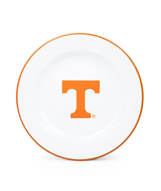 CV20ORA-UT02-4 - U of Tennessee Enamelware Dinner Plates, Orange Rim, Set of 4 - Golden Rabbit Enamelware