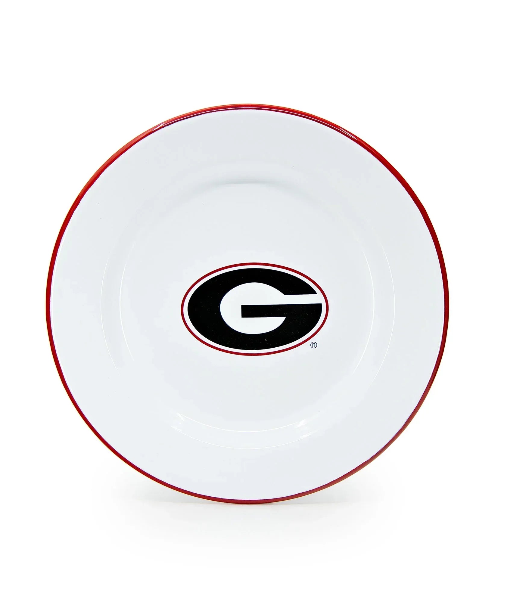 CV20RED-UGA02-4 - U of Georgia Enamelware Dinner Plates, Red Rim, Set of 4 - Golden Rabbit Enamelware