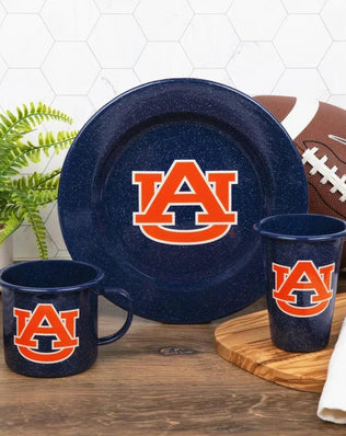 CK20NVY-AU01-4 - Auburn Enamelware Dinner Plates, Navy Speckle, Set of 4 - Golden Rabbit Enamelware
