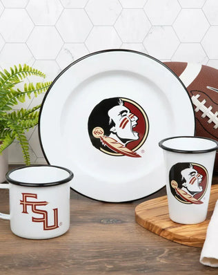 CV20BLA-FSU02-4 - Florida State Enamelware Dinner Plates, Black Rim, Set of 4 - Golden Rabbit Enamelware