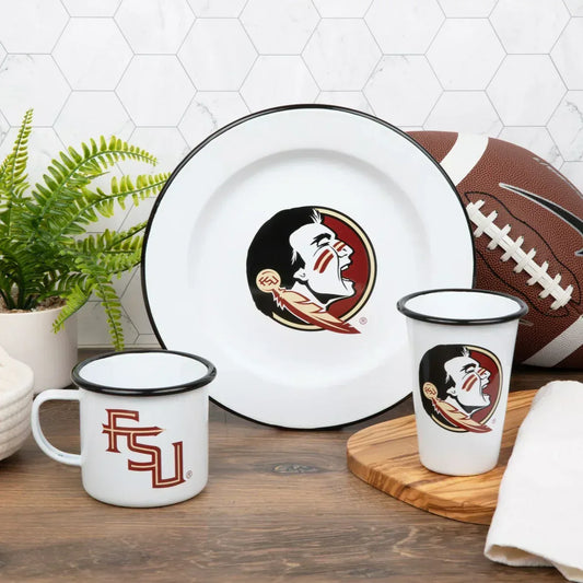 CV20BLA-FSU02-4 - Florida State Enamelware Dinner Plates, Black Rim, Set of 4 - Golden Rabbit Enamelware
