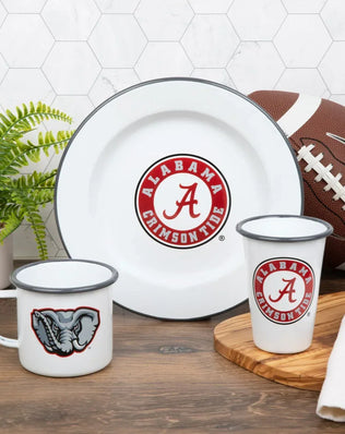 CV93GRY-UA01-2 - U of Alabama Enamelware 14oz Tumblers, Grey Rim, Set of 2 - Golden Rabbit Enamelware