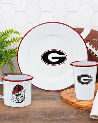 CV93RED-UGA01-2 - U of Georgia Enamelware 14oz Tumblers, Red Rim, Set of 2 - Golden Rabbit Enamelware