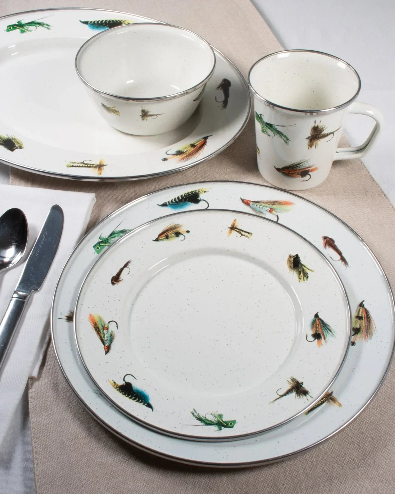 FF61S4 - Fishing Fly Salad Bowls - Set of 4 - Golden Rabbit Enamelware