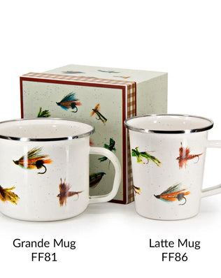 FF86 - Fishing Fly 16 oz Latte Mug Gift Box - Golden Rabbit Enamelware
