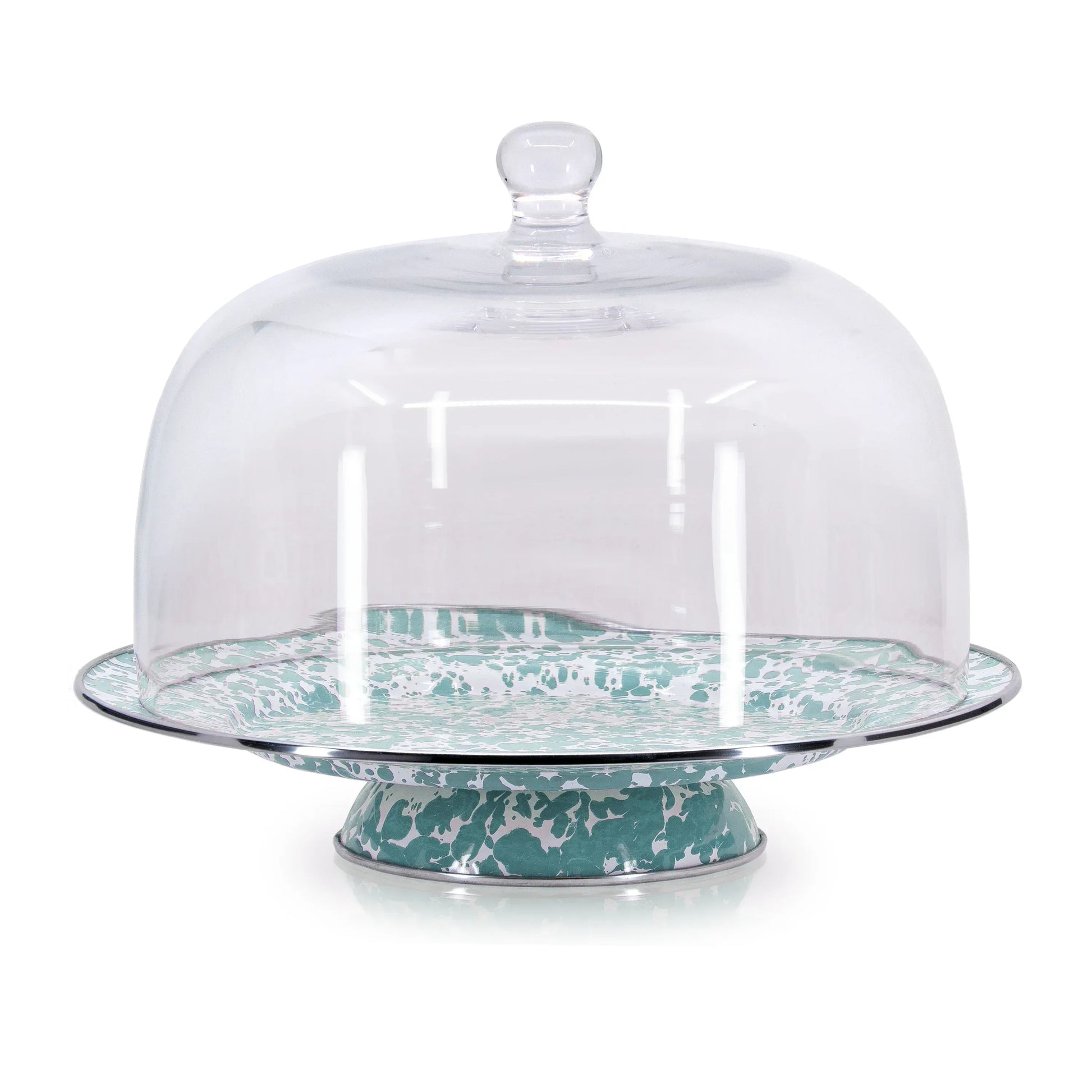 GL76C - Sea Glass Swirl Cake Plate with Cover - Golden Rabbit Enamelware