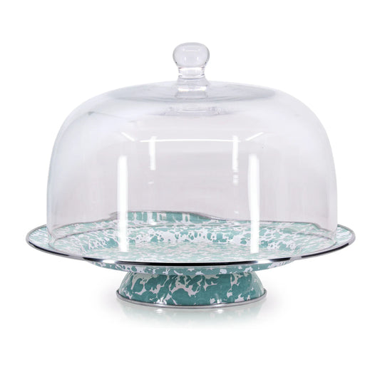 GL76C - Sea Glass Swirl Cake Plate with Cover - Golden Rabbit Enamelware