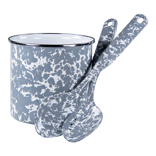 GY34C - Grey Swirl Utensil Holder Spoon Set - Golden Rabbit Enamelware