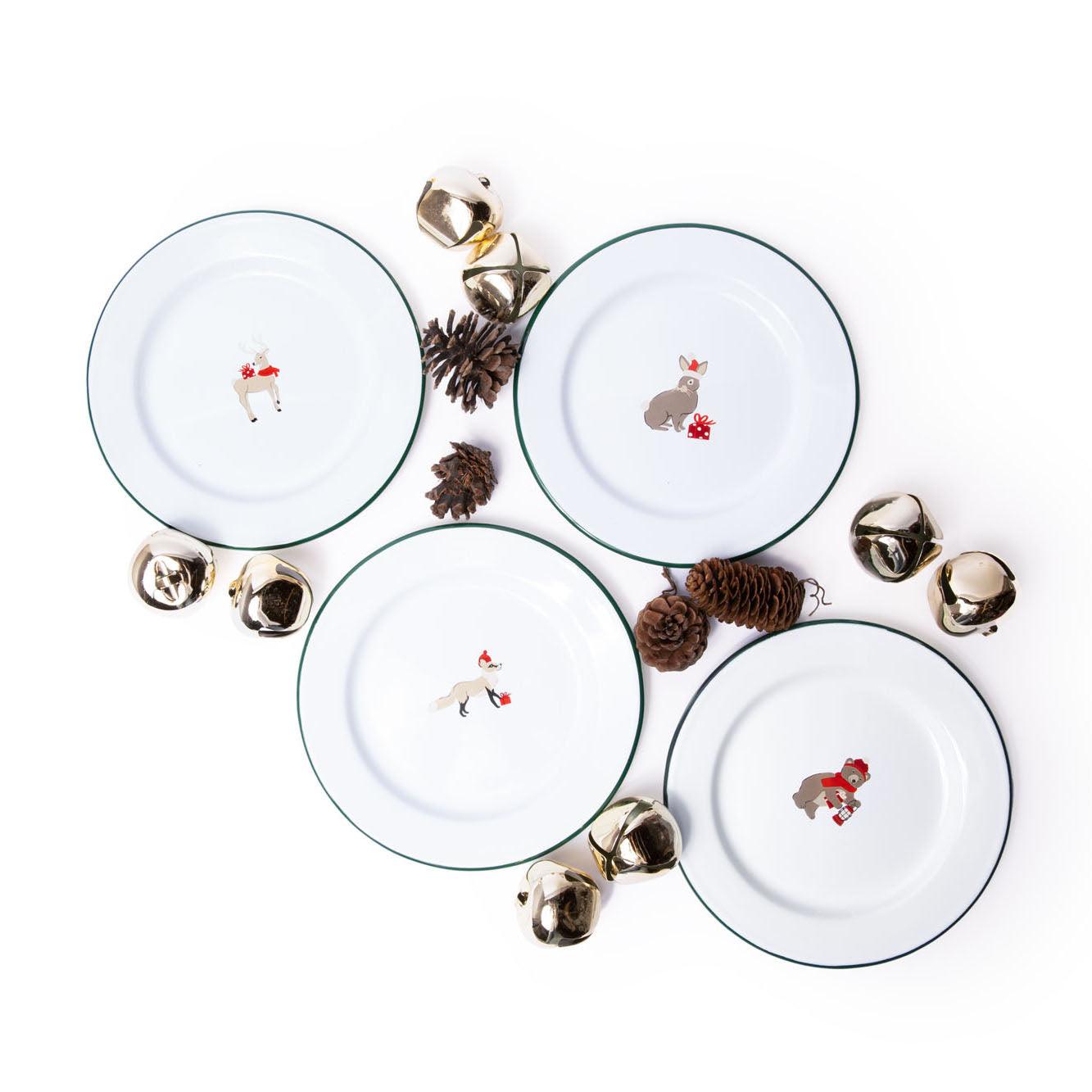 Helmsie x CCH Salad Plates, Set of 4, Holiday Animals