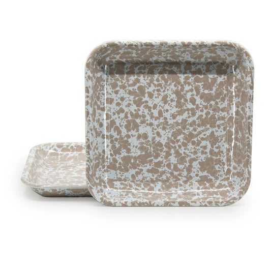 TP09S2 - Taupe Swirl Square Trays - Set of 2 - Golden Rabbit Enamelware