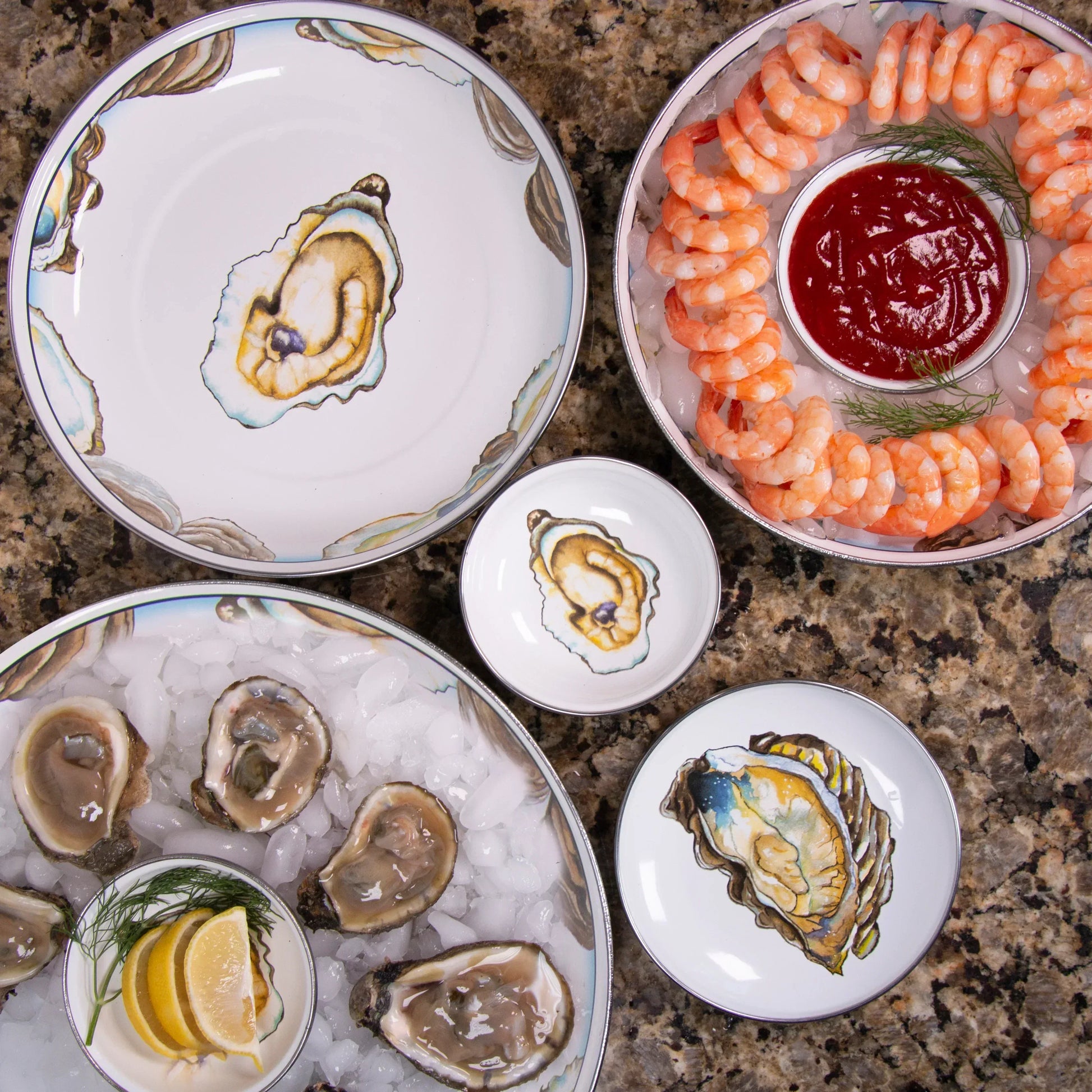 OY04S4 - Oyster Pasta Plates - Set of 4 - Golden Rabbit Enamelware