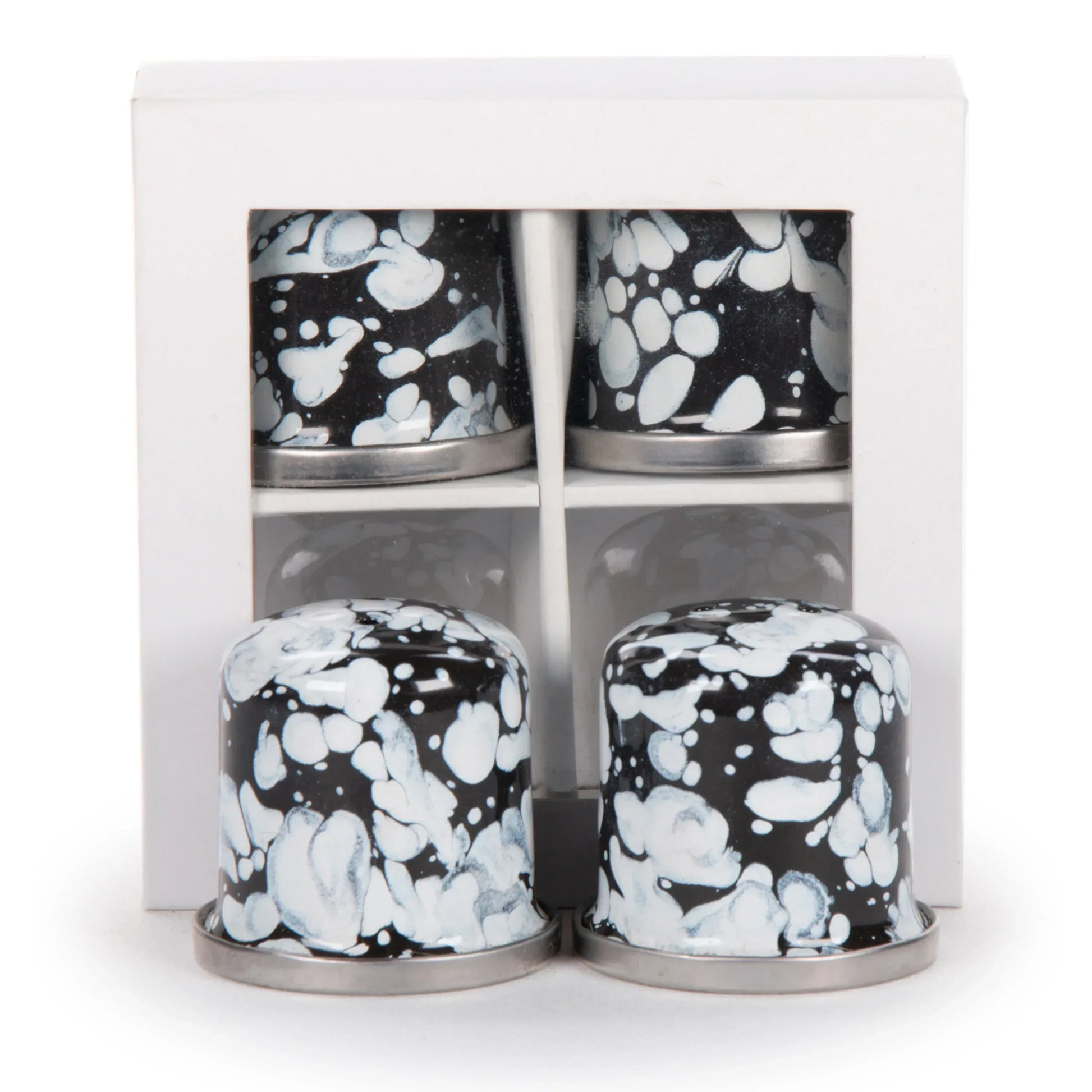 BL37 - Black Swirl Salt & Pepper - Golden Rabbit Enamelware
