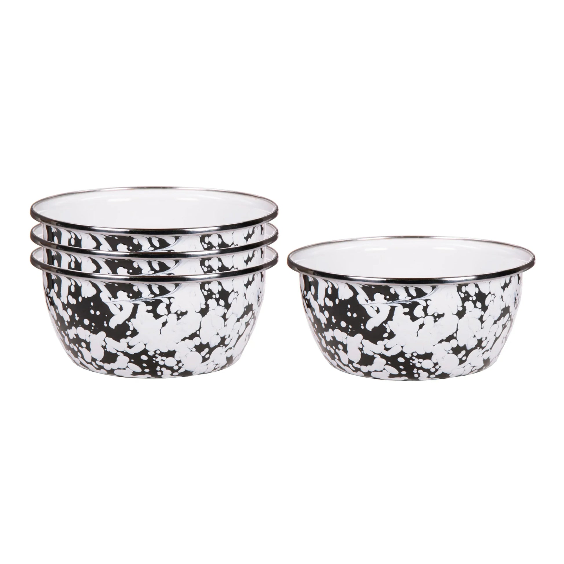 BL61S4 - Black Swirl Salad Bowls - Set of 4, Black - Golden Rabbit Enamelware