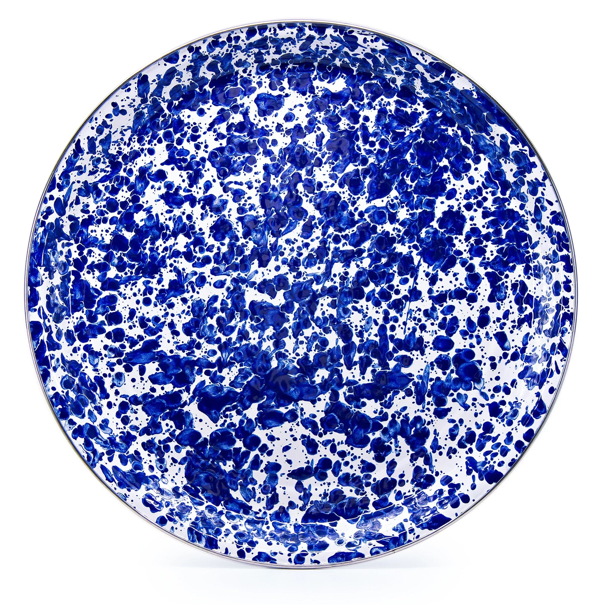 CB70 - Cobalt Swirl Tray with Steel Table Base - Golden Rabbit Enamelware