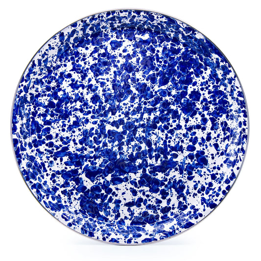 CB70 - Cobalt Swirl Tray with Steel Table Base - Golden Rabbit Enamelware