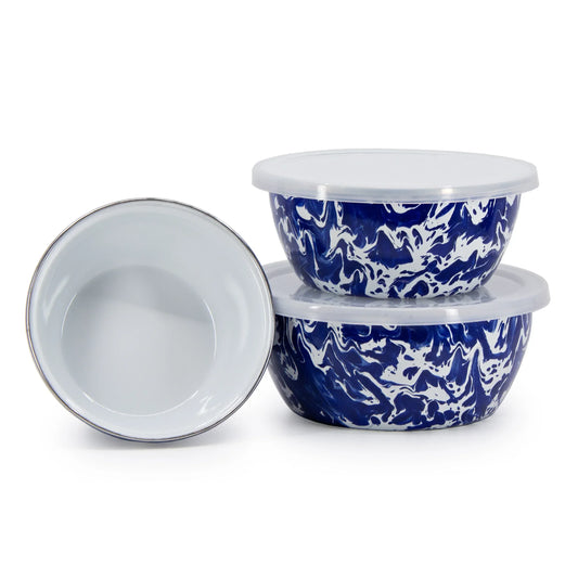 CB30 - Cobalt Swirl Nesting Bowls - Golden Rabbit Enamelware
