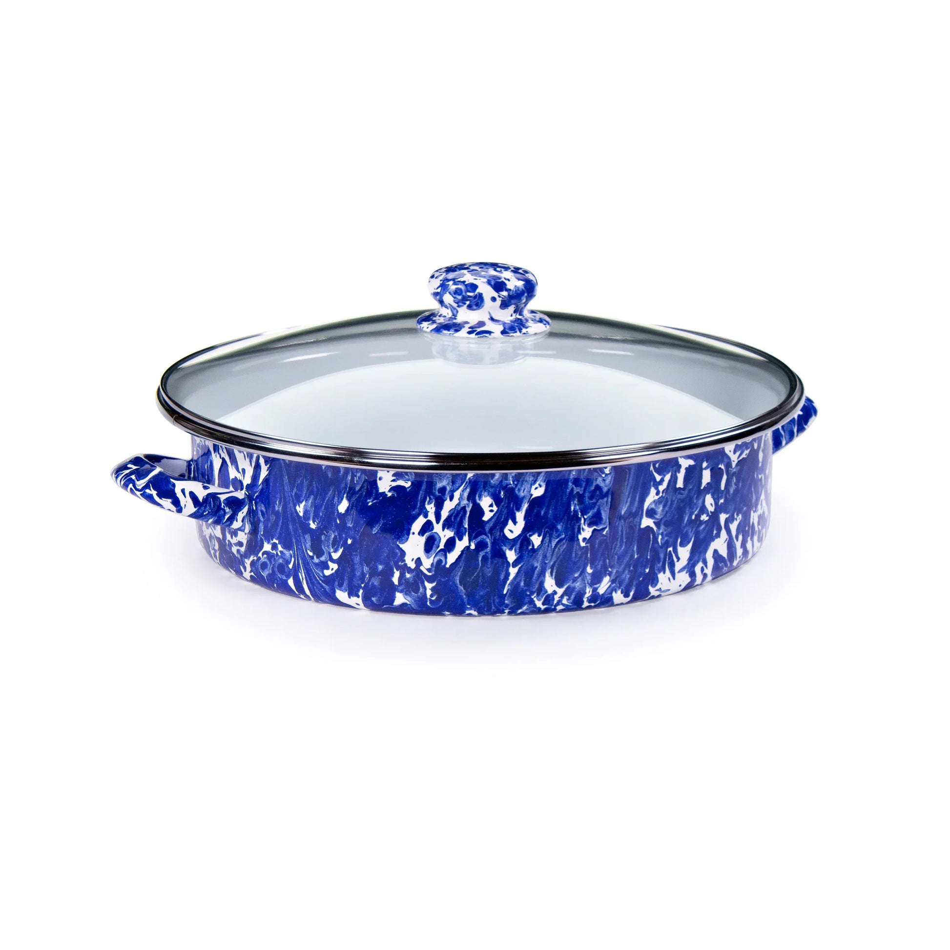 CB80 - Cobalt Swirl Large Saute Pan - Golden Rabbit Enamelware