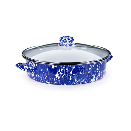 CB80 - Cobalt Swirl Large Saute Pan - Golden Rabbit Enamelware
