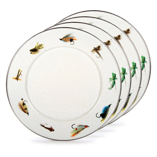 FF07S4 - Fishing Fly Dinner Plates - Set of 4 - Golden Rabbit Enamelware
