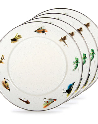 FF11S4 - Fishing Fly Sandwich Plates - Set of 4 - Golden Rabbit Enamelware