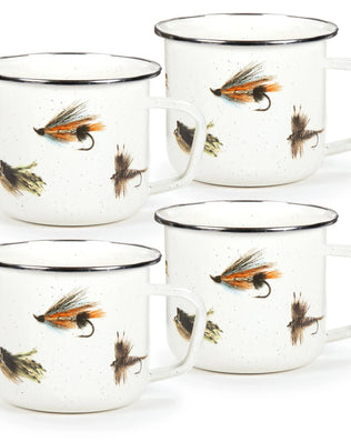 FF28S4 - Fishing Fly 24 oz Grande Mugs- Set of 4 - Golden Rabbit Enamelware