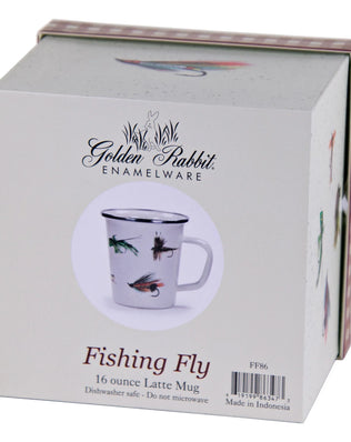 FF86 - Fishing Fly 16 oz Latte Mug Gift Box - Golden Rabbit Enamelware