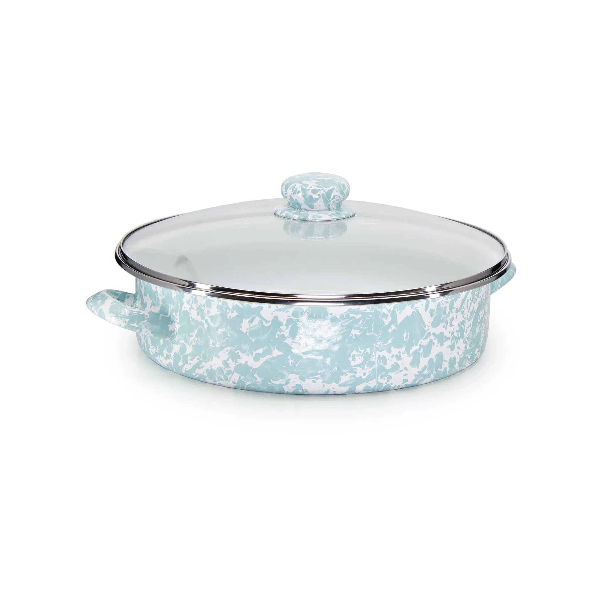 GL80 - Sea Glass Swirl Large Saute Pan - Golden Rabbit Enamelware
