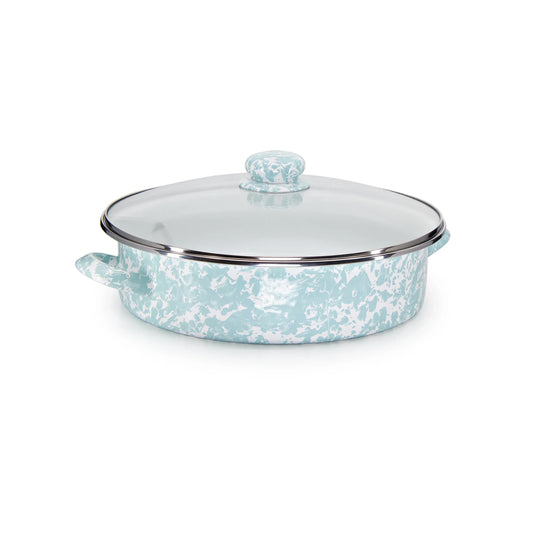 GL80 - Sea Glass Swirl Large Saute Pan - Golden Rabbit Enamelware