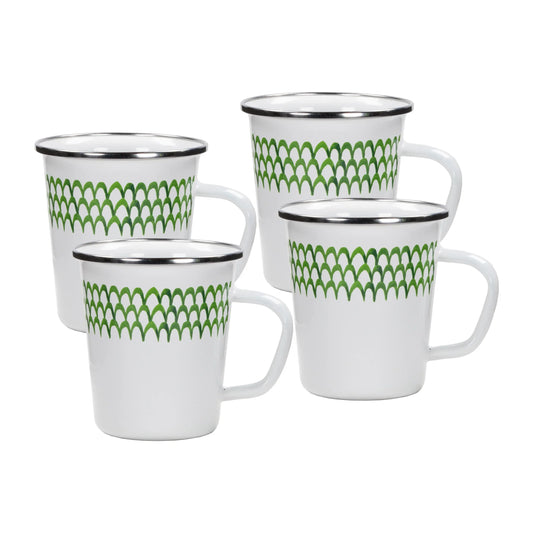 GS66S4 - Green Scallop 16 oz Latte Mugs - Set of 4 - Golden Rabbit Enamelware
