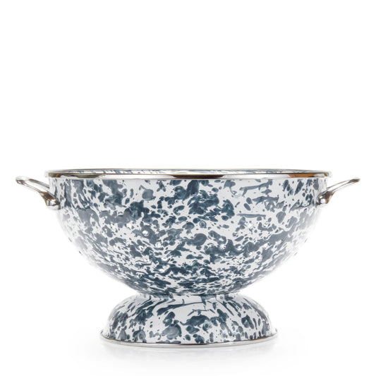 GY25 - Grey Swirl Large Colander - Golden Rabbit Enamelware