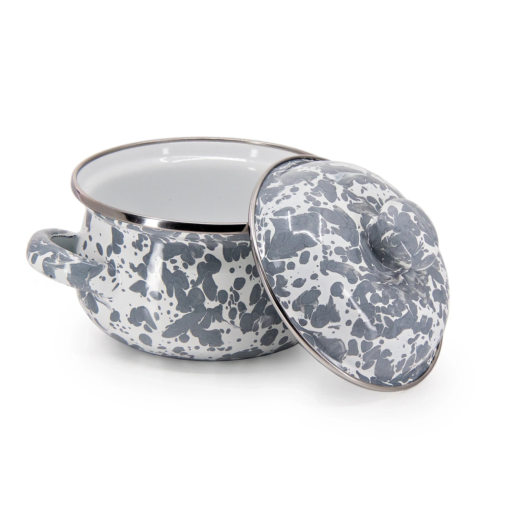 GY32S2 - Grey Swirl Petite Tureens - Set of 2 - Golden Rabbit Enamelware