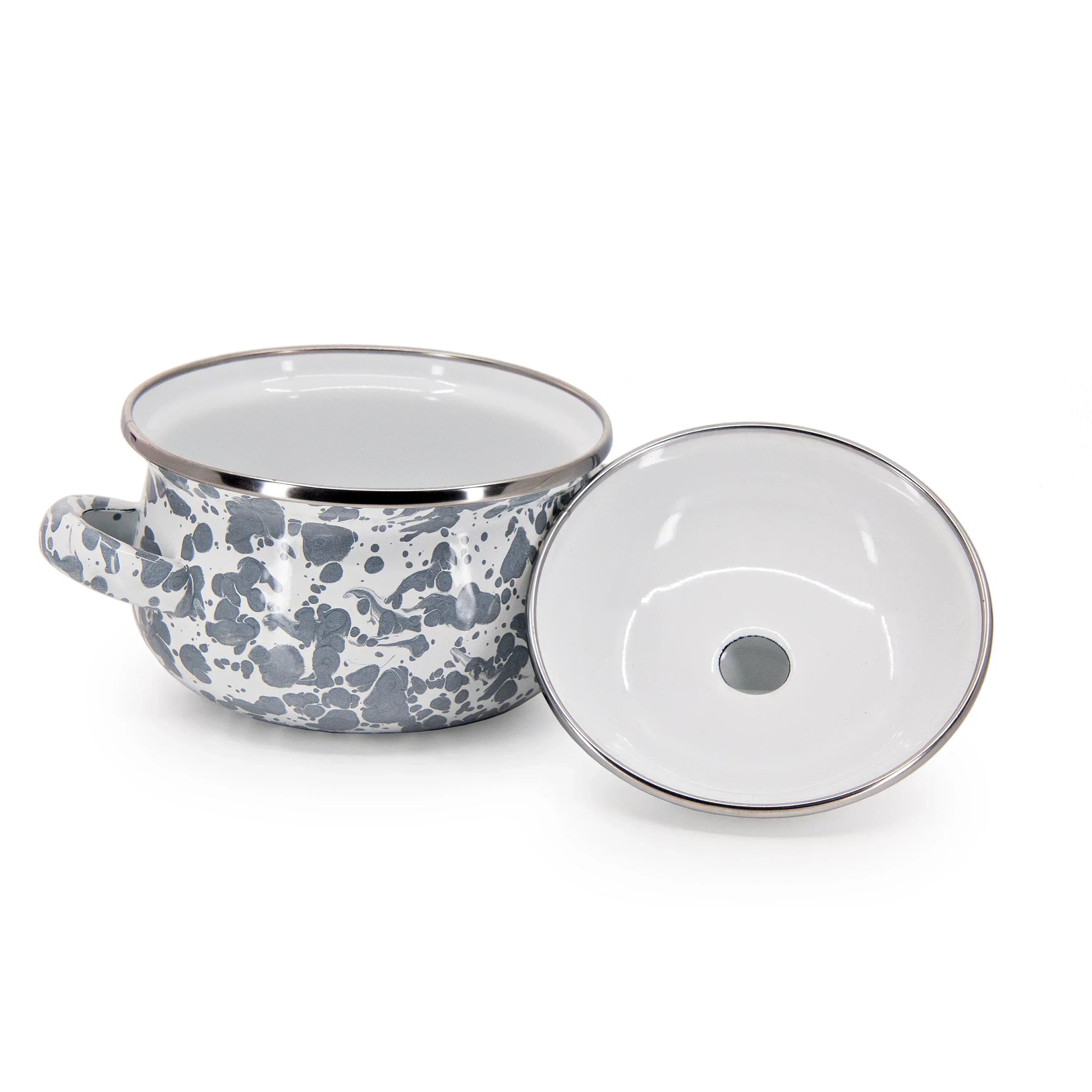GY32S2 - Grey Swirl Petite Tureens - Set of 2 - Golden Rabbit Enamelware