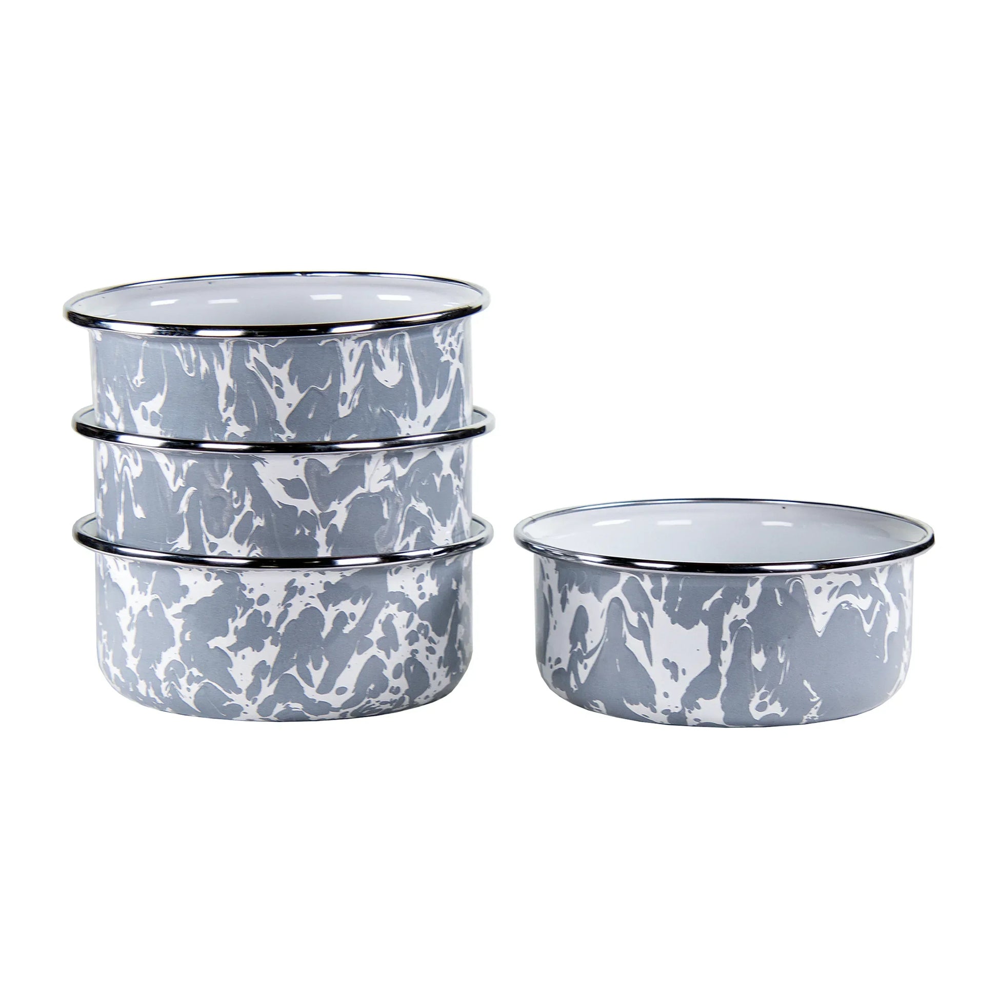 GY60S4 - Grey Swirl 14oz Soup Bowls - Set of 4 - Golden Rabbit Enamelware