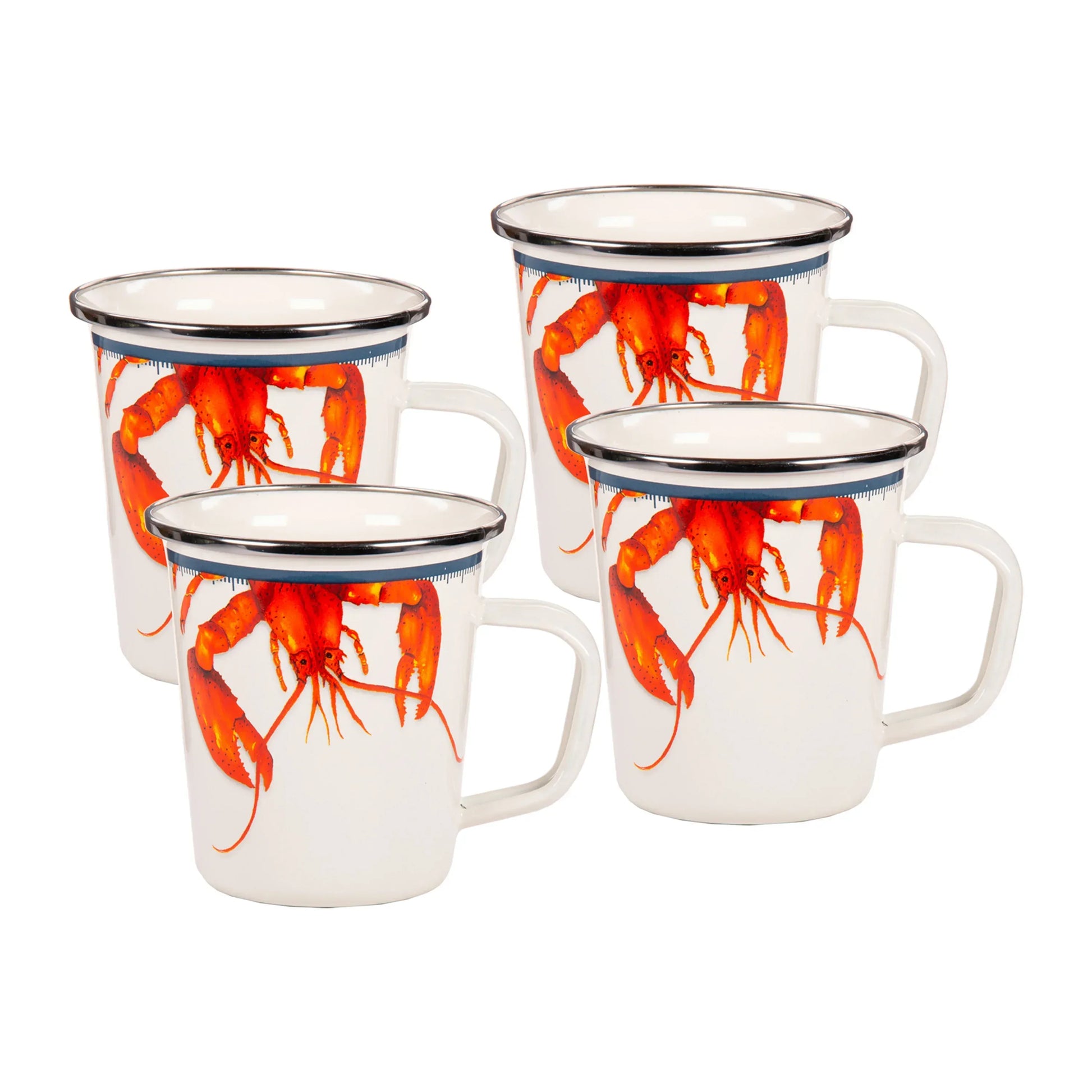 LS66S4 - Lobster 16 oz Latte Mugs - Set of 4 - Golden Rabbit Enamelware