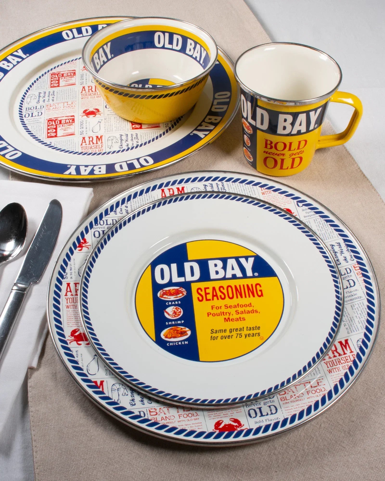 OB01 - Old Bay Large Tray - Golden Rabbit Enamelware