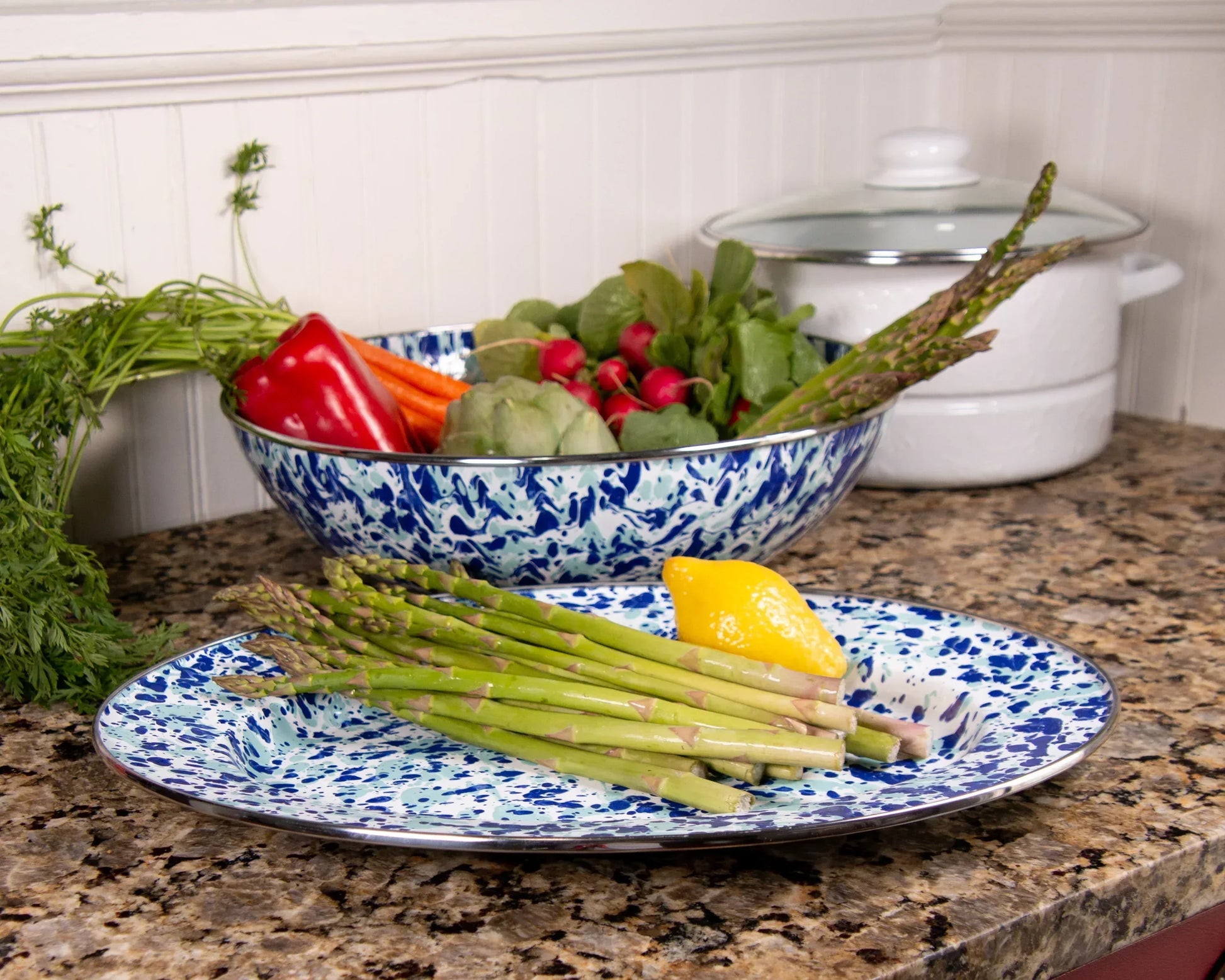 OC06 - Ocean Swirl Oval Platter - Golden Rabbit Enamelware