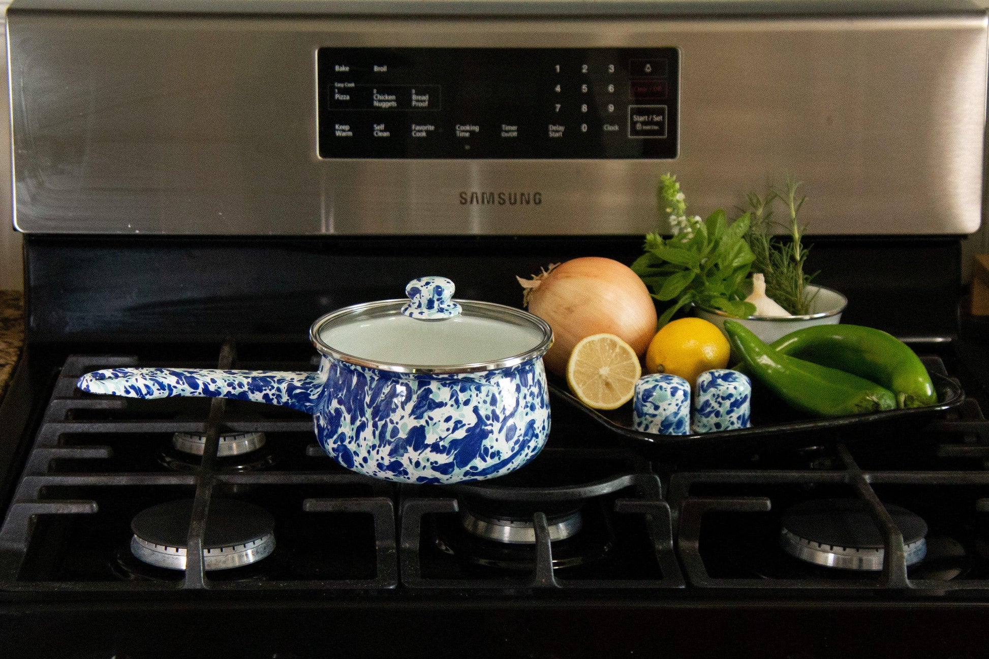 OC19 - Ocean Swirl Sauce Pan - Golden Rabbit Enamelware