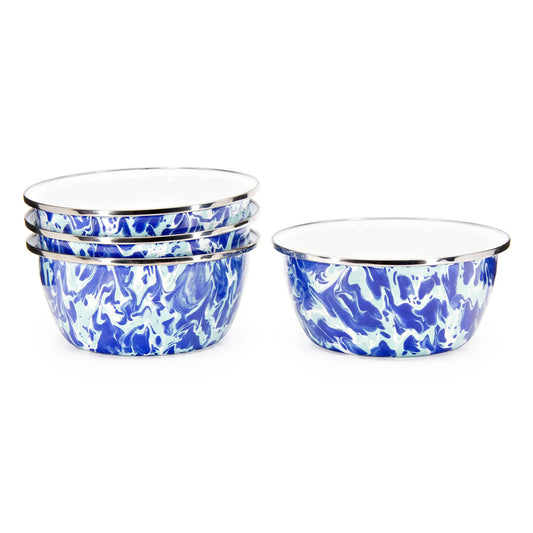 OC61S4 - Ocean Swirl Salad Bowls - Set of 4, Ocean - Golden Rabbit Enamelware