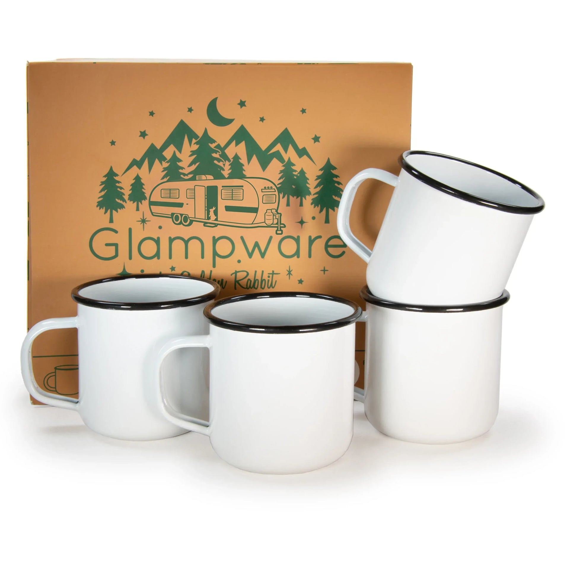 RBW92 - Black Rolled Rim Mugs - Set of 4 - Golden Rabbit Enamelware