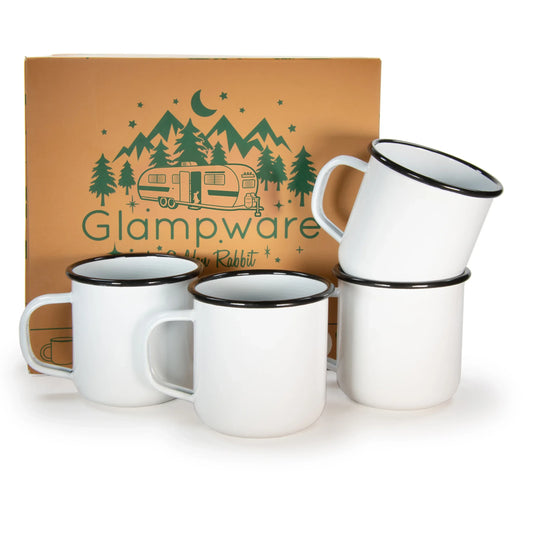 RBW92 - Black Rolled Rim Mugs - Set of 4 - Golden Rabbit Enamelware